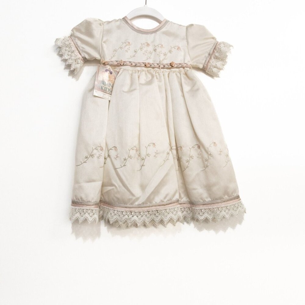 Bijan Kids Girls Ivory Polyester Tutu Dress Floral Crew Neck Short Puff Sleeve 2
